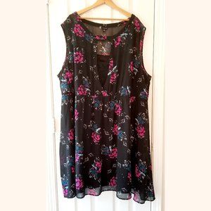 Torrid Black Knee-Length Sleeveless Floral Dress